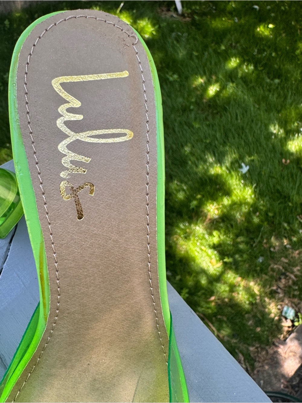 Lulu's Neon Green Crystal Sunburst Pointed Toe Heels size 7 - Picture 5 of 7